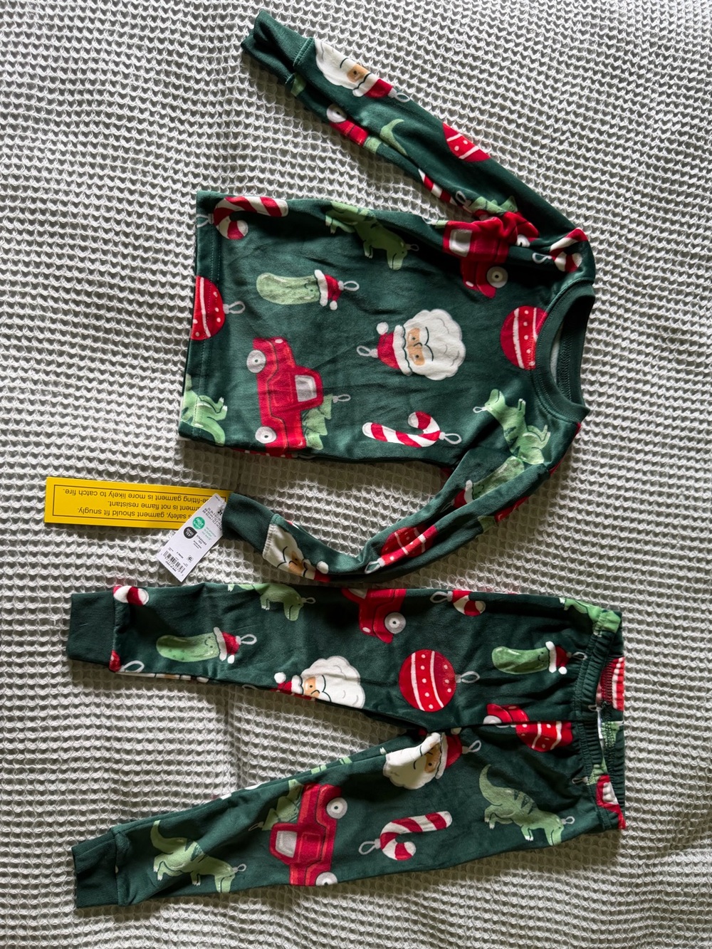 Carter's Green Holiday Pajama Set with Santa, Car & Candy Cane Motifs